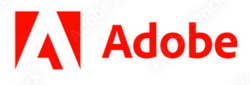 Weiß-rotes Adobe-Logo bestehend aus großem A und Schriftzug Adobe
