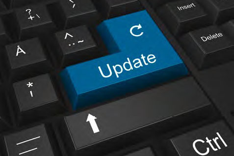 Schwarzte Tastatur mit blauem Button "Update"