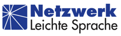 Logo Netzwerk Leiche Sprache mit einem blauen Quadrat mit weiß eingezeichnetem Spinnennetz