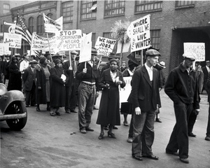 historisches Foto der Streikteilnehmer während der Epoche des New Deals in den USA